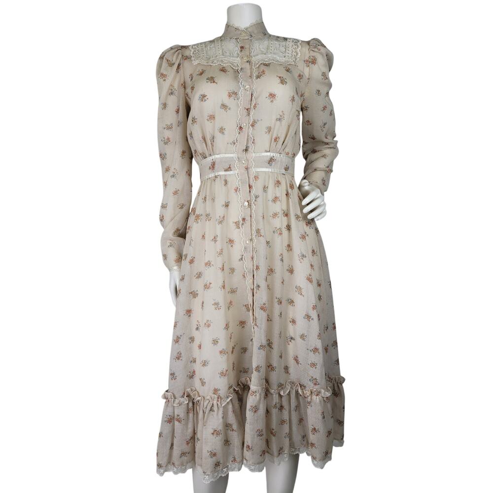 VTG 1970s Candi Jones California Cottagecore Floral Print Midi Dress Sz XS